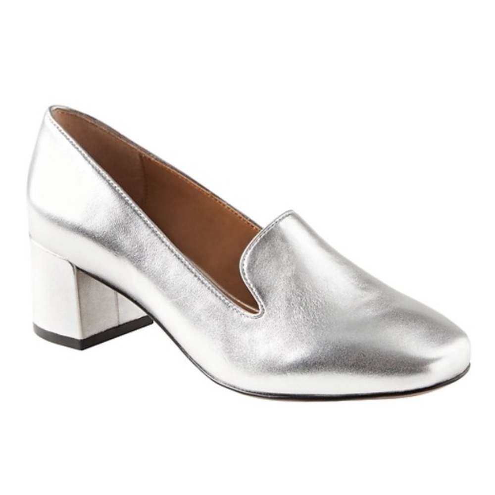 Banana Republic silver leather loafers